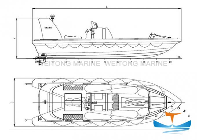 15-72 Yanmarエンジンを搭載する人の救命ボートの救助艇の開いたタイプ単純構造